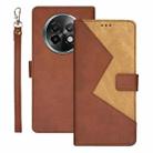 For Realme 13+ 5G idewei Two-color Splicing Leather Phone Case(Brown) - 1