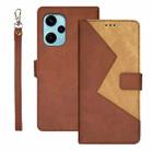 For Xiaomi Poco F5 5G idewei Two-color Splicing Leather Phone Case(Brown) - 1