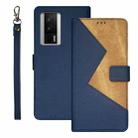 For Xiaomi Poco F5 Pro 5G idewei Two-color Splicing Leather Phone Case(Blue) - 1
