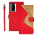 For Xiaomi Poco F5 Pro 5G idewei Two-color Splicing Leather Phone Case(Red) - 1