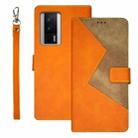 For Xiaomi Poco F5 Pro 5G idewei Two-color Splicing Leather Phone Case(Orange) - 1