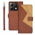 For Xiaomi Poco X6 5G idewei Two-color Splicing Leather Phone Case(Brown) - 1