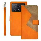 For Xiaomi Poco X6 Pro 5G idewei Two-color Splicing Leather Phone Case(Orange) - 1