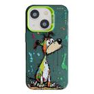 For iPhone 14 Animal Pattern Oil Painting Series PC + TPU Phone Case(Green Dog) - 1