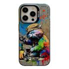 For iPhone 14 Pro Animal Pattern Oil Painting Series PC + TPU Phone Case(Drinking Cat) - 1