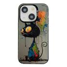For iPhone 15 Animal Pattern Oil Painting Series PC + TPU Phone Case(Black Cat) - 1