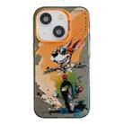 For iPhone 15 Animal Pattern Oil Painting Series PC + TPU Phone Case(Bicycle Dog) - 1