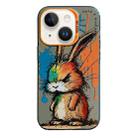 For iPhone 14 Plus Animal Pattern Oil Painting Series PC + TPU Phone Case(Fat Rabbit) - 1