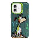 For iPhone 16 Plus Animal Pattern Oil Painting Series PC + TPU Phone Case(Green Dog) - 1