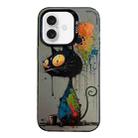 For iPhone 16 Plus Animal Pattern Oil Painting Series PC + TPU Phone Case(Black Cat) - 1