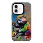 For iPhone 16 Plus Animal Pattern Oil Painting Series PC + TPU Phone Case(Drinking Cat) - 1