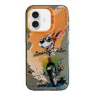 For iPhone 16 Plus Animal Pattern Oil Painting Series PC + TPU Phone Case(Bicycle Dog) - 1