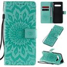 For LG V60 ThinQ 5G Embossed Sunflower Pattern Horizontal Flip PU Leather Case with Holder & Card Slots & Wallet & Lanyard(Green) - 1