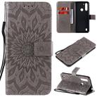 For Motorola Moto G8 Power Lite Embossed Sunflower Pattern Horizontal Flip PU Leather Case with Holder & Card Slots & Wallet & Lanyard(Gray) - 1