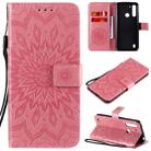 For Motorola Moto G8 Power Lite Embossed Sunflower Pattern Horizontal Flip PU Leather Case with Holder & Card Slots & Wallet & Lanyard(Pink) - 1