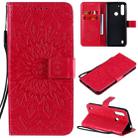 For Motorola Moto G8 Power Lite Embossed Sunflower Pattern Horizontal Flip PU Leather Case with Holder & Card Slots & Wallet & Lanyard(Red) - 1