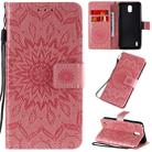 For Nokia 1.3 Embossed Sunflower Pattern Horizontal Flip PU Leather Case with Holder & Card Slots & Wallet & Lanyard(Pink) - 1