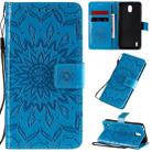 For Nokia 1.3 Embossed Sunflower Pattern Horizontal Flip PU Leather Case with Holder & Card Slots & Wallet & Lanyard(Blue) - 1