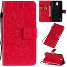 For Nokia 1.3 Embossed Sunflower Pattern Horizontal Flip PU Leather Case with Holder & Card Slots & Wallet & Lanyard(Red) - 1