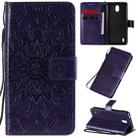 For Nokia 1.3 Embossed Sunflower Pattern Horizontal Flip PU Leather Case with Holder & Card Slots & Wallet & Lanyard(Purple) - 1