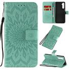 For OPPO Realme 6 Embossed Sunflower Pattern Horizontal Flip PU Leather Case with Holder & Card Slots & Wallet & Lanyard(Green) - 1