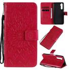 For OPPO Realme 6 Embossed Sunflower Pattern Horizontal Flip PU Leather Case with Holder & Card Slots & Wallet & Lanyard(Red) - 1