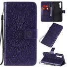 For OPPO Realme 6 Embossed Sunflower Pattern Horizontal Flip PU Leather Case with Holder & Card Slots & Wallet & Lanyard(Purple) - 1