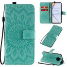 For Xiaomi Redmi K30 Pro Embossed Sunflower Pattern Horizontal Flip PU Leather Case with Holder & Card Slots & Wallet & Lanyard(Green) - 1