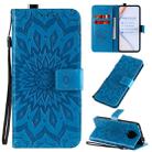 For Xiaomi Redmi K30 Pro Embossed Sunflower Pattern Horizontal Flip PU Leather Case with Holder & Card Slots & Wallet & Lanyard(Blue) - 1