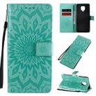 For Xiaomi Redmi Note 9 Pro Embossed Sunflower Pattern Horizontal Flip PU Leather Case with Holder & Card Slots & Wallet & Lanyard(Green) - 1