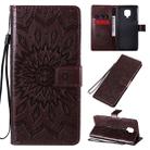 For Xiaomi Redmi Note 9 Pro Embossed Sunflower Pattern Horizontal Flip PU Leather Case with Holder & Card Slots & Wallet & Lanyard(Brown) - 1