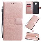 For Xiaomi Redmi Note 9 Pro Embossed Sunflower Pattern Horizontal Flip PU Leather Case with Holder & Card Slots & Wallet & Lanyard(Rose Gold) - 1