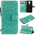 For Xiaomi Redmi Note 9/Redmi 10X 4G Embossed Sunflower Pattern Horizontal Flip PU Leather Case with Holder & Card Slots & Wallet & Lanyard(Green) - 1