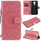 For Xiaomi Redmi Note 9/Redmi 10X 4G Embossed Sunflower Pattern Horizontal Flip PU Leather Case with Holder & Card Slots & Wallet & Lanyard(Pink) - 1