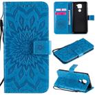 For Xiaomi Redmi Note 9/Redmi 10X 4G Embossed Sunflower Pattern Horizontal Flip PU Leather Case with Holder & Card Slots & Wallet & Lanyard(Blue) - 1