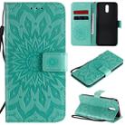 For Nokia 2.3 Embossed Sunflower Pattern Horizontal Flip PU Leather Case with Holder & Card Slots & Wallet & Lanyard(Green) - 1