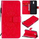 For Nokia 2.3 Embossed Sunflower Pattern Horizontal Flip PU Leather Case with Holder & Card Slots & Wallet & Lanyard(Red) - 1