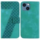 For iPhone 14 Plus 7-shaped Embossed Leather Phone Case(Green) - 1