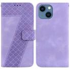 For iPhone 14 Plus 7-shaped Embossed Leather Phone Case(Purple) - 1