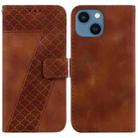 For iPhone 14 Plus 7-shaped Embossed Leather Phone Case(Brown) - 1