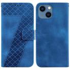 For iPhone 14 7-shaped Embossed Leather Phone Case(Blue) - 1