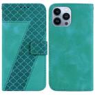 For iPhone 14 Pro Max 7-shaped Embossed Leather Phone Case(Green) - 1