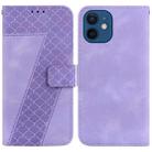 For iPhone 12/12 Pro 7-shaped Embossed Leather Phone Case(Purple) - 1