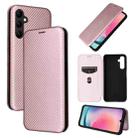 For Samsung Galaxy A25 5G Carbon Fiber Texture Flip Leather Phone Case(Pink) - 1
