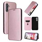 For Samsung Galaxy M34 5G Carbon Fiber Texture Flip Leather Phone Case(Pink) - 1