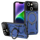 For iPhone 14 Large Window MagSafe Holder Phone Case(Blue) - 1