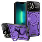For iPhone 13 Pro Large Window MagSafe Holder Phone Case(Purple) - 1