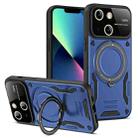For iPhone 13 Large Window MagSafe Holder Phone Case(Blue) - 1
