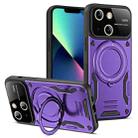 For iPhone 13 Large Window MagSafe Holder Phone Case(Purple) - 1