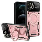 For iPhone 12 Pro Max Large Window MagSafe Holder Phone Case(Rose Gold) - 1